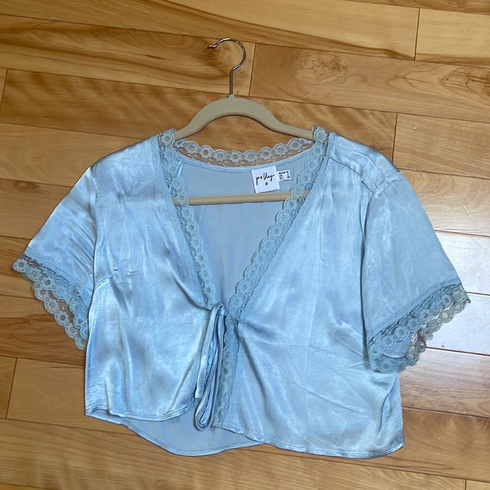 New blue silk princess Polly top